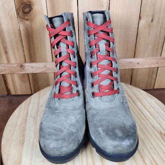 Sorel Boots Womens Size 7.5 Gray Lexie Wedge Lace Up Waterproof Shoes Ankle - Picture 2 of 8